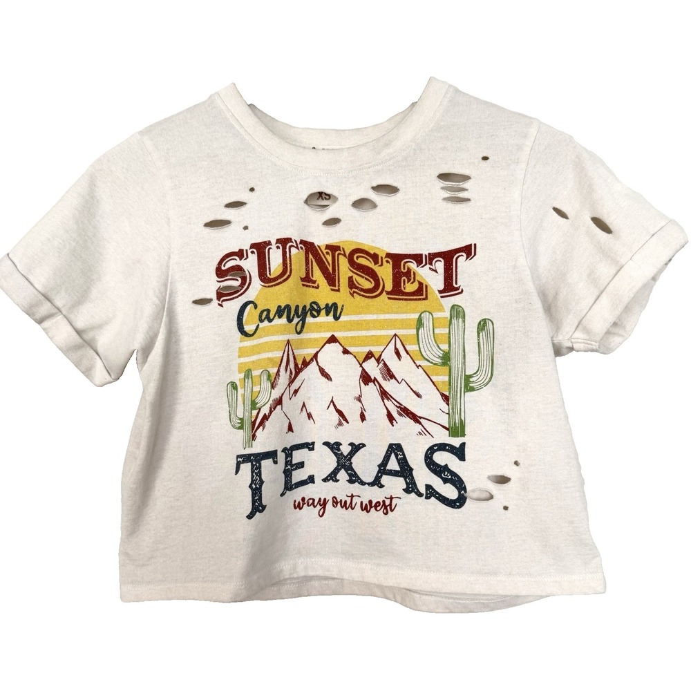 Recycled Threads Sunset Texas Graphic Tee Womens XS Distressed Cropped Festival